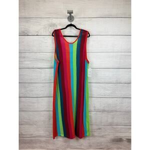 Time & Tru Plus Size Colorful Stripe Knit Bright Midi Maxi Swim Cover Up Size 3X